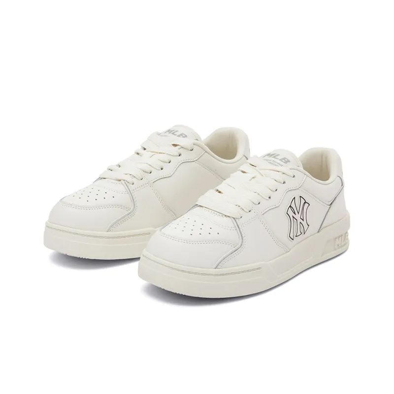 MLB New York Yankees Anti Slip Wear Resistant Low Top Skateboard Shoes Unisex Ecru-2