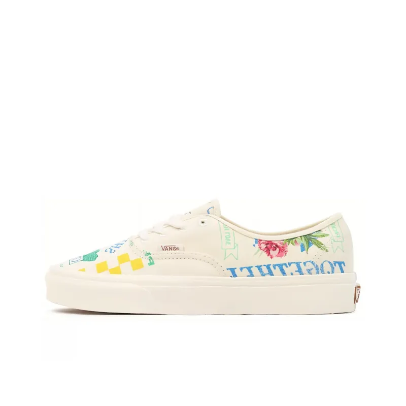 Vans Authentic Low Tops Casual Skateboarding Shoes Unisex White Green Blue Cartoon Printing 'White Green Blue'-0