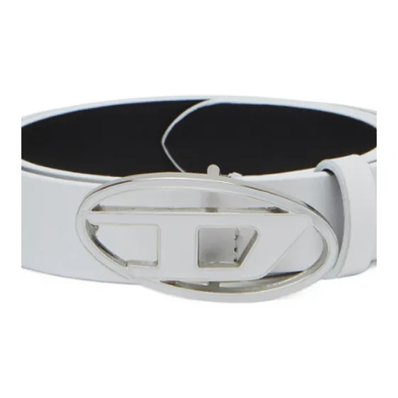 DIESEL Solid Color Design Smooth Buckle Leather Belts Women's White-2