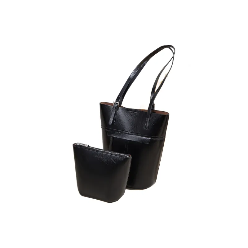 DIFENISE Synthetic Leather One Shoulder Portable Bucket Bag Regular Women's Combo Bag Black And White-0