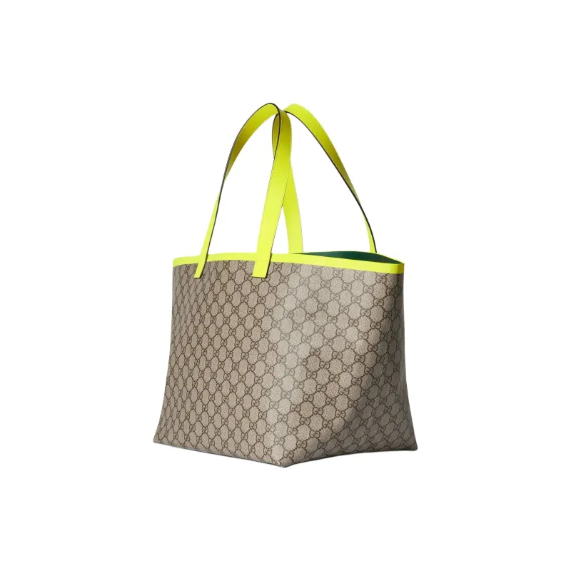 GUCCI Canvas With Leather Canvas Bag Tote Bag Shopping Bag Shoulder Bag Handbag Medium Size Women's Beige & Neon Yellow-1