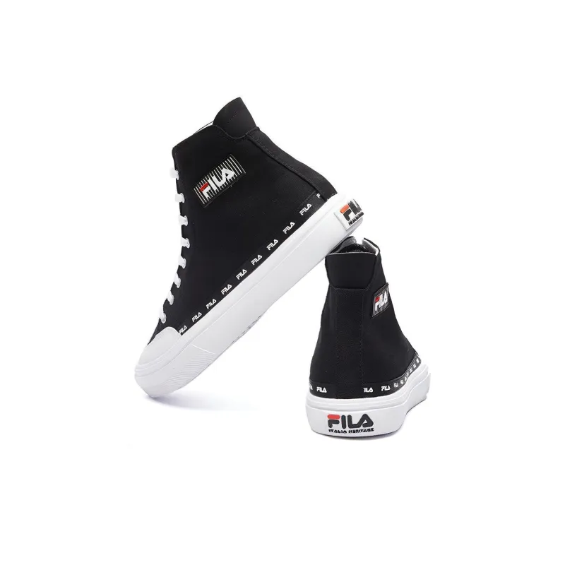 FILA Anti Slip Wear Resistant High Top Canvas Shoes Women's Black White-2