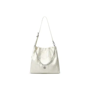 JUST STAR Waxed Leather Handbag Shoulder Bag Crossbody Bag Medium Size Women's Pink/White/Black