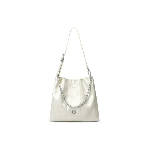 JUST STAR Waxed Leather Handbag Shoulder Bag Crossbody Bag Medium Size Women's Pink/White/Black