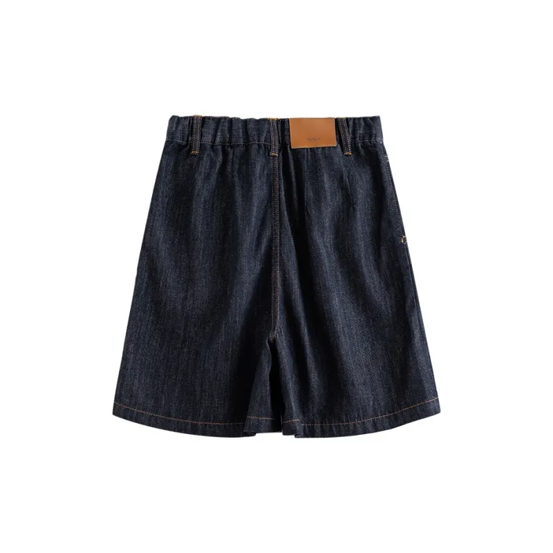 Initial Language Denim Shorts Women's Original Denim Blue-1