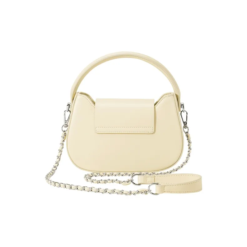 SEM/R Synthetic Leather Small Square Bag Chain Crossbody Bag Handbag Small Size Women's Ecru/Custard/Ice Blue-26
