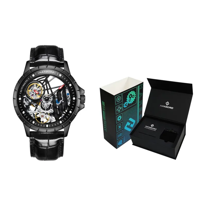 HANBORO Hollow Series Automatic Mechanical Movement Watch Men's Watches Cut-Out Dial HBR906.1-HH-1