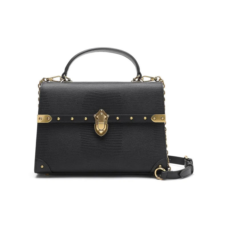 Satchi Cow Leather Shoulder Bag Crossbody Bag Handbag Casual Medium Size Women's Black-0