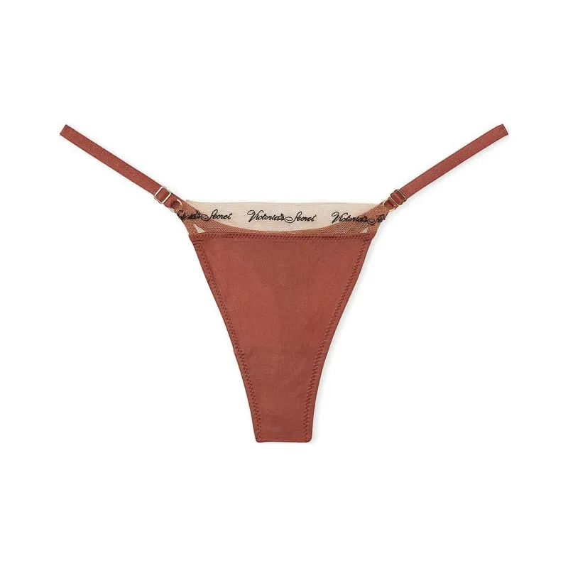 Victoria's Secret PINK VERY SEXY Logo Embroidery Adjustable Tg Panty/Cy Underpants Women's 1 Pack Brown-0