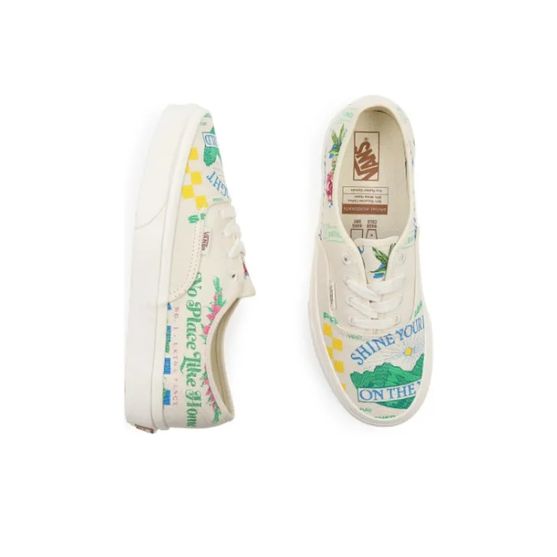 Vans Authentic Low Tops Casual Skateboarding Shoes Unisex White Green Blue Cartoon Printing 'White Green Blue'-3
