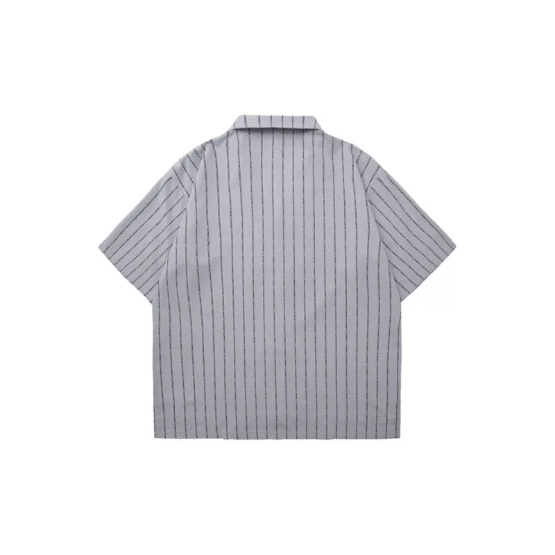 TESTUNG Cuban Collar Stripes Lightweight Draped Shirt Unisex-7