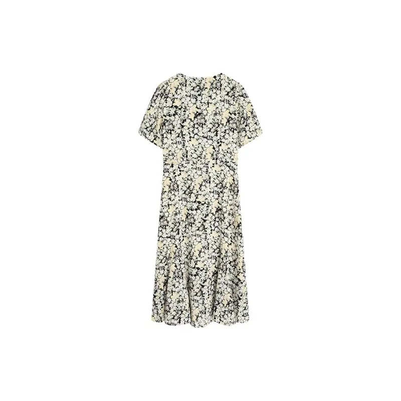 HDFULERN Short-Sleeved Dresses Women's Black Background With Flowers-1