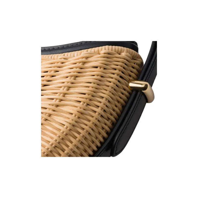 PRADA Arque Woven Fabric Handbag Women's Tan & Black-4