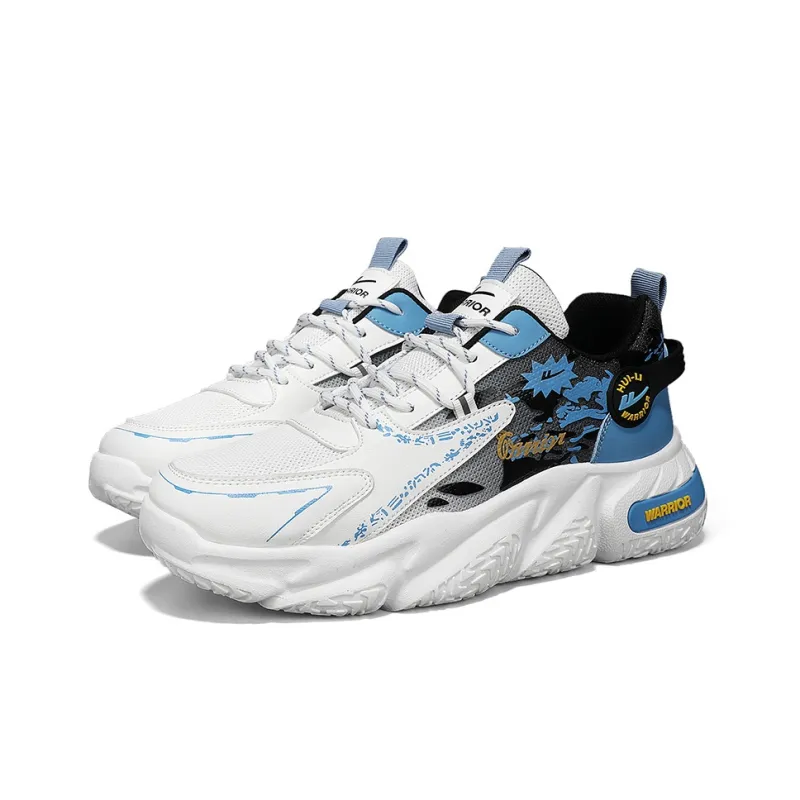 WARRIOR Chunky Sneakers Men Low Top White Black Blue/White Black Purple/White Black-2