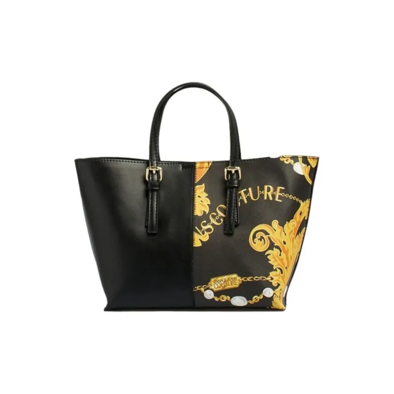 VERSACE JEANS COUTURE Artificial Leather Tote Bag, Shopping Bag, Handbag Women's Black & Gold-4