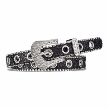 VIVIWELL Y2K Urban-Chic Style Hot Girl Individual AB Beads Punk Cut-Out PU Pin Buckle Belt Unisex Width 2.4cm