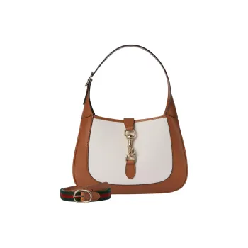GUCCI Jackie 1961 Canvas With Leather Handbag, Shoulder Bag Small Size Women's Brown & Beige