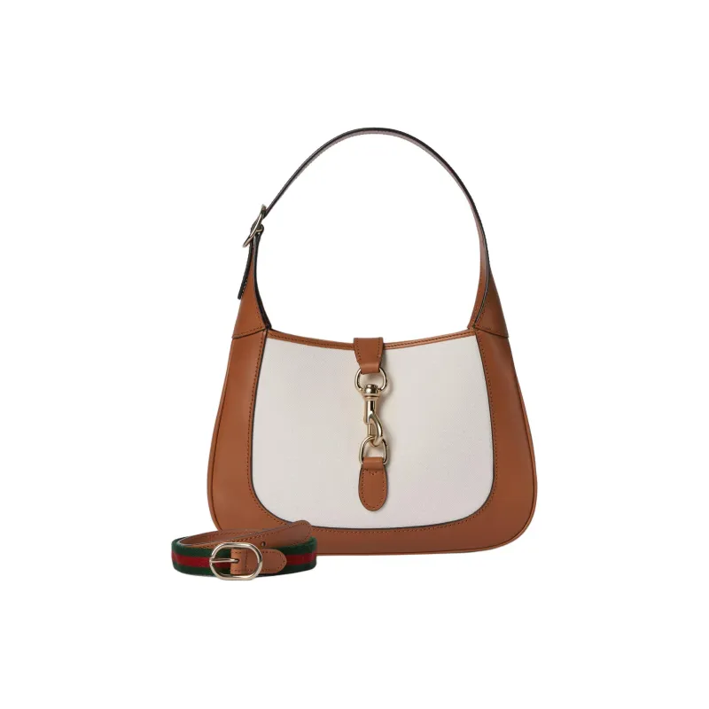 GUCCI Jackie 1961 Canvas With Leather Handbag, Shoulder Bag Small Size Women's Brown & Beige-0