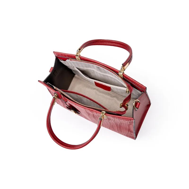 Carnival Keep Cow Leather Mommy Bag Handbag Large Size Women's Burgundy/Black-2