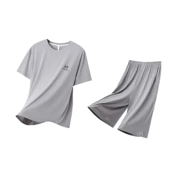 MIIOW Pajama Set Loose Fit Smooth Antibacterial Men's 2 Piece Set Gray
