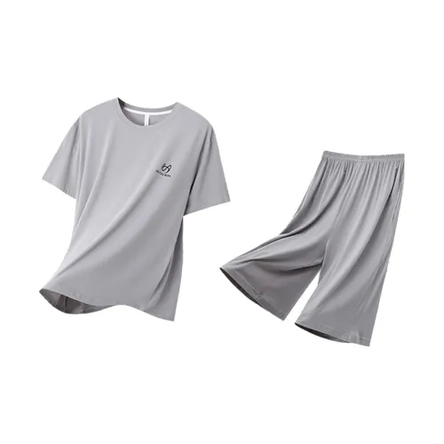 MIIOW Pajama Set Loose Fit Smooth Antibacterial Men's 2 Piece Set Gray