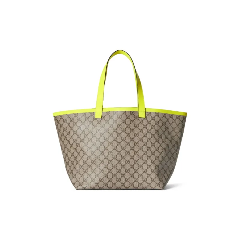 GUCCI Canvas With Leather Canvas Bag Tote Bag Shopping Bag Shoulder Bag Handbag Medium Size Women's Beige & Neon Yellow-0