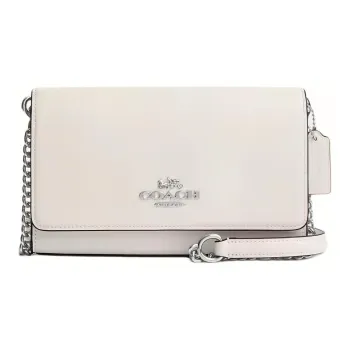COACH Calfskin Clutch, Shoulder Bag, Crossbody Bag Trumpets Women's Silver & Chalk White