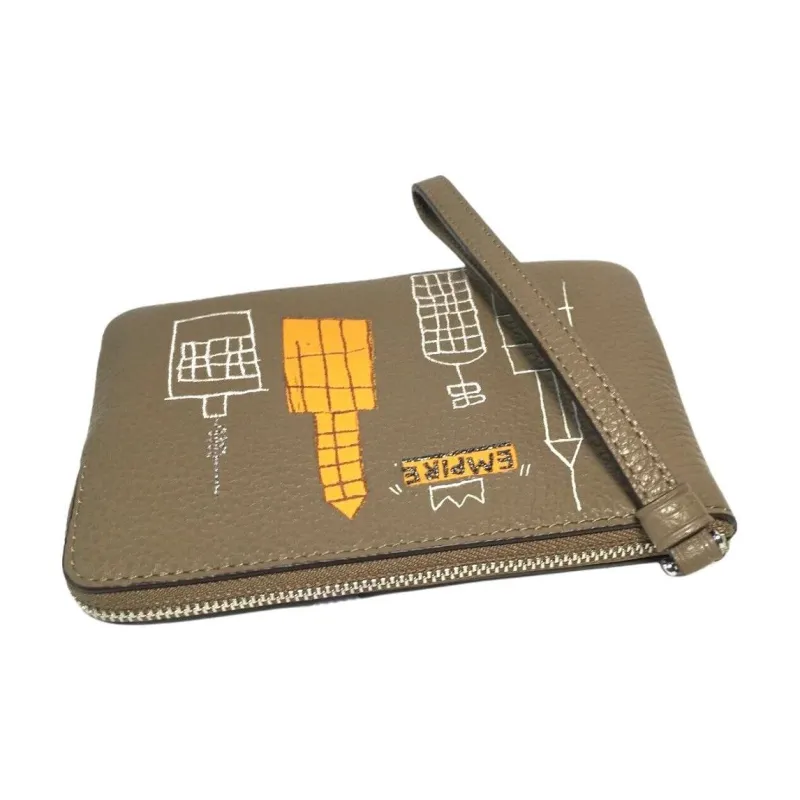 COACH X Basquiat Collaboration Corner Zip Leather Wallet Wrist Bag Coin Purse Small Size Women's Umber-3