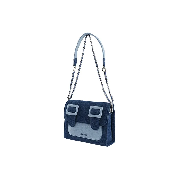 MERIMIES Denim Bags Niche Design Sensibility Shoulder Bag Crossbody Bag Medium Size Women's Blue-4