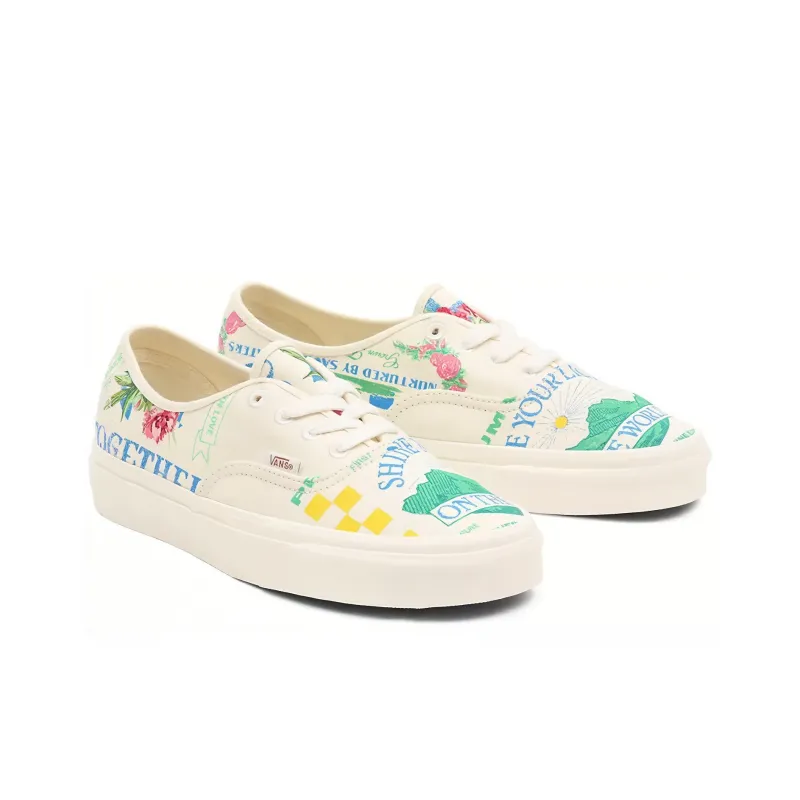 Vans Authentic Low Tops Casual Skateboarding Shoes Unisex White Green Blue Cartoon Printing 'White Green Blue'-2