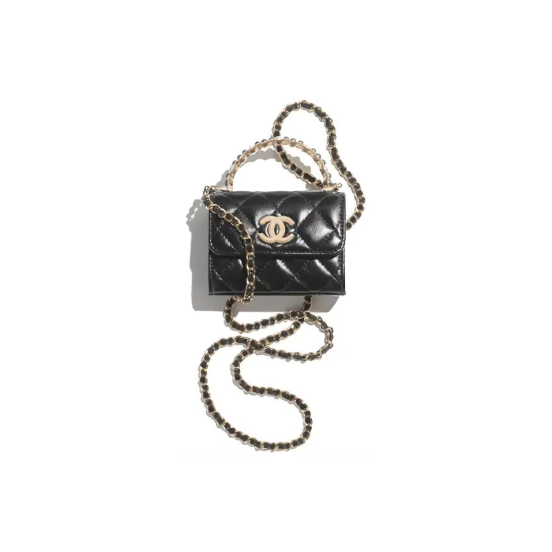 CHANEL Bright Crinkle Lambskin Artificial Pearl Handbag, Shoulder Bag, Crossbody Bag Trumpets Women's Black-0