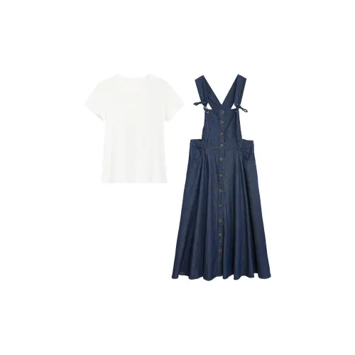 ZIHAN Two Piece Skirt Sets Women's Denim Blue