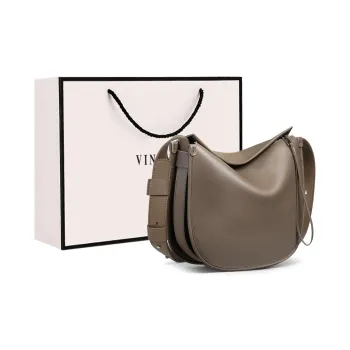 VINEY Cow Leather Patchwork Synthetic Leather Shoulder Bag Large Size Women's Gray
