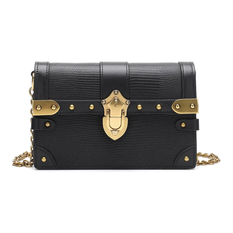 Satchi Cow Leather Casual Small Square Bag Small Size Women's Black-0
