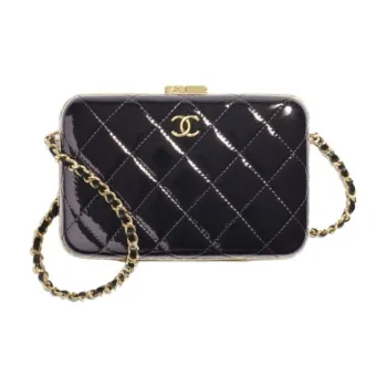 CHANEL Sheepskin Makeup Box Handbag Shoulder Bag Crossbody Bag Medium Size Women's Black