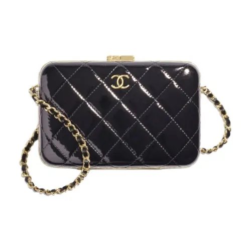 CHANEL Sheepskin Makeup Box Handbag Shoulder Bag Crossbody Bag Medium Size Women's Black