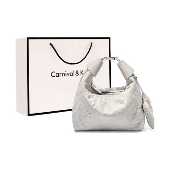 Carnival Keep Cow Leather Handheld Bag Crossbody Bag Shoulder Bag Small Size Women's Gray White/Black