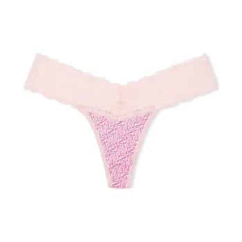 Victoria's Secret PINK/THE LACIE Lace-Waist Cotton Thong Panty/VT Underpants Women's 1 Pack Pink Print