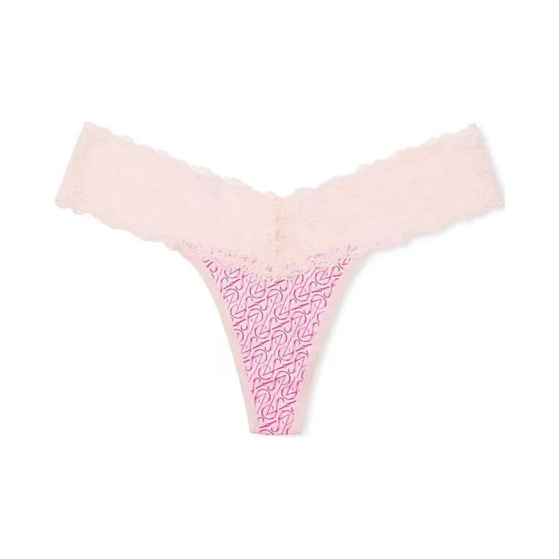 Victoria's Secret PINK/THE LACIE Lace-Waist Cotton Thong Panty/VT Underpants Women's 1 Pack Pink Print-0