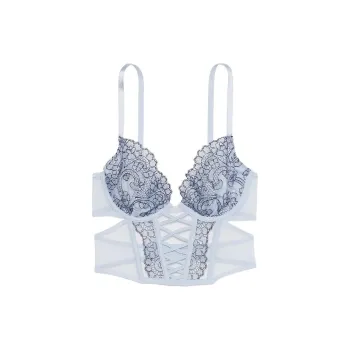 Victoria's Secret PINK/DREAMANGELS Boho Floral Embroidery Low-Cut Demi Corset Bra Women's Blue