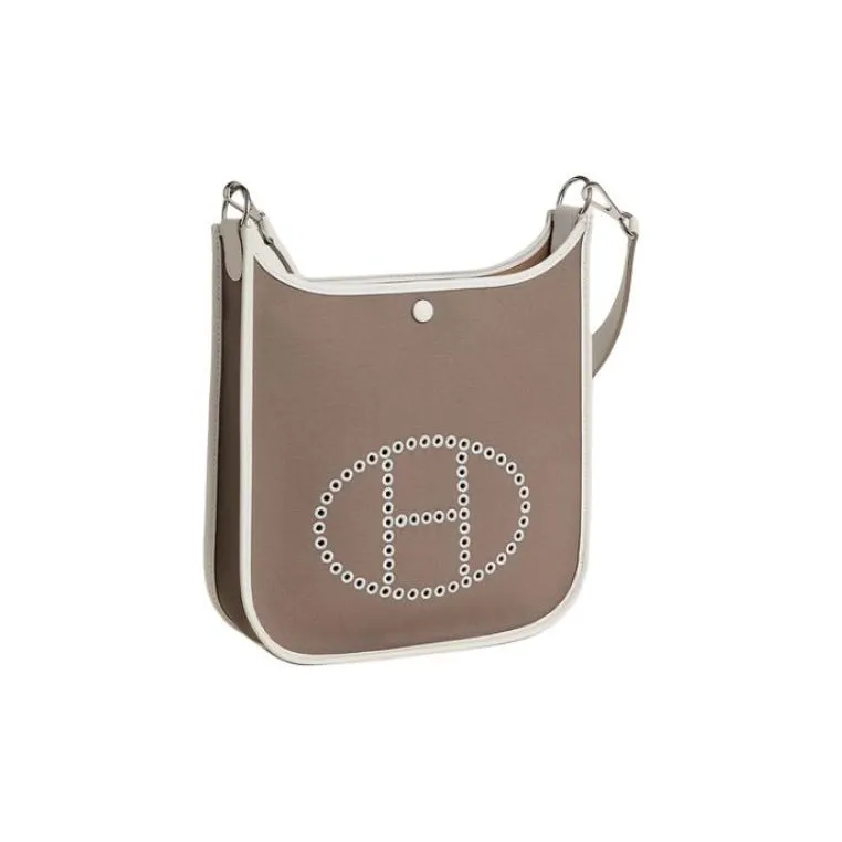 HERMES Evelyne Officier Canvas With Swift Calfskin Ivorie Crossbody Bag Shoulder Bag Women's Gray & White-1