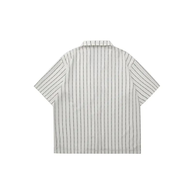 TESTUNG Cuban Collar Stripes Lightweight Draped Shirt Unisex-4