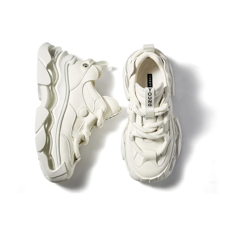 CHERYKALLY Chunky Sneakers Women's Low Top Ecru-4