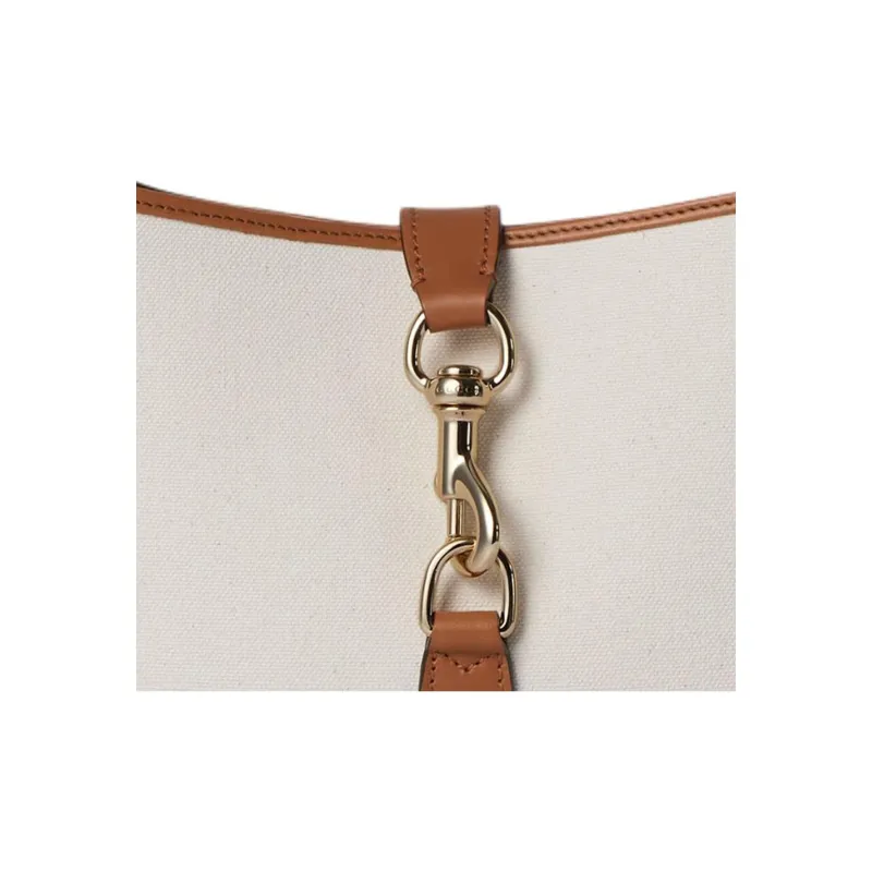 GUCCI Jackie 1961 Canvas With Leather Handbag, Shoulder Bag Small Size Women's Brown & Beige-6
