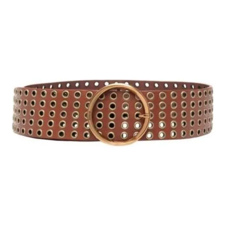 PINKO Stud Decoration Pin Buckle Leather Belts Women's Brown Width 6CM-0