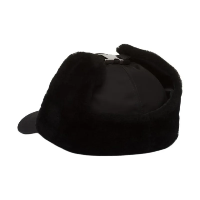 PRADA Re Nylon Shearling trim Hat-1