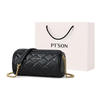 PT'SON Cow Leather With Synthetic Leather Shoulder Bag Women's Elegant Black