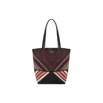LOEWE Raffia Fiber Tote Bag, Shopping Bag, Handbag Women's Pink & Burgundy Red