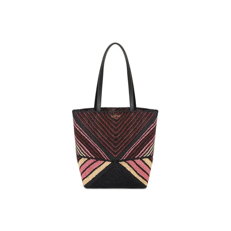 LOEWE Raffia Fiber Tote Bag, Shopping Bag, Handbag Women's Pink & Burgundy Red-0