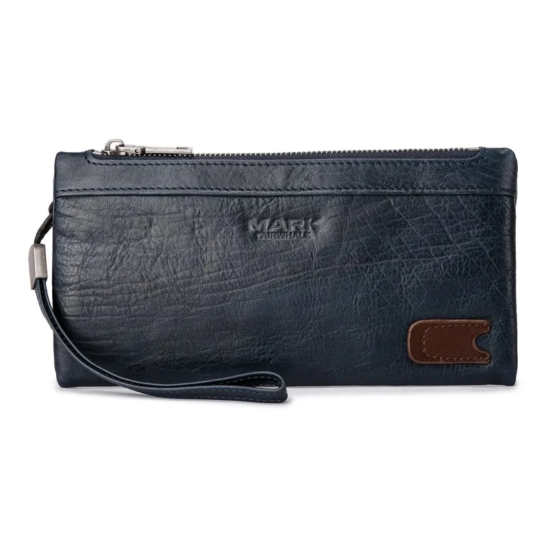 FAIRWHALE Cow Leather Clutch Card Holder Wallet Wrist Bag Unisex Dried Yellow Brown/Elegant Black/Smoke Cyan-7
